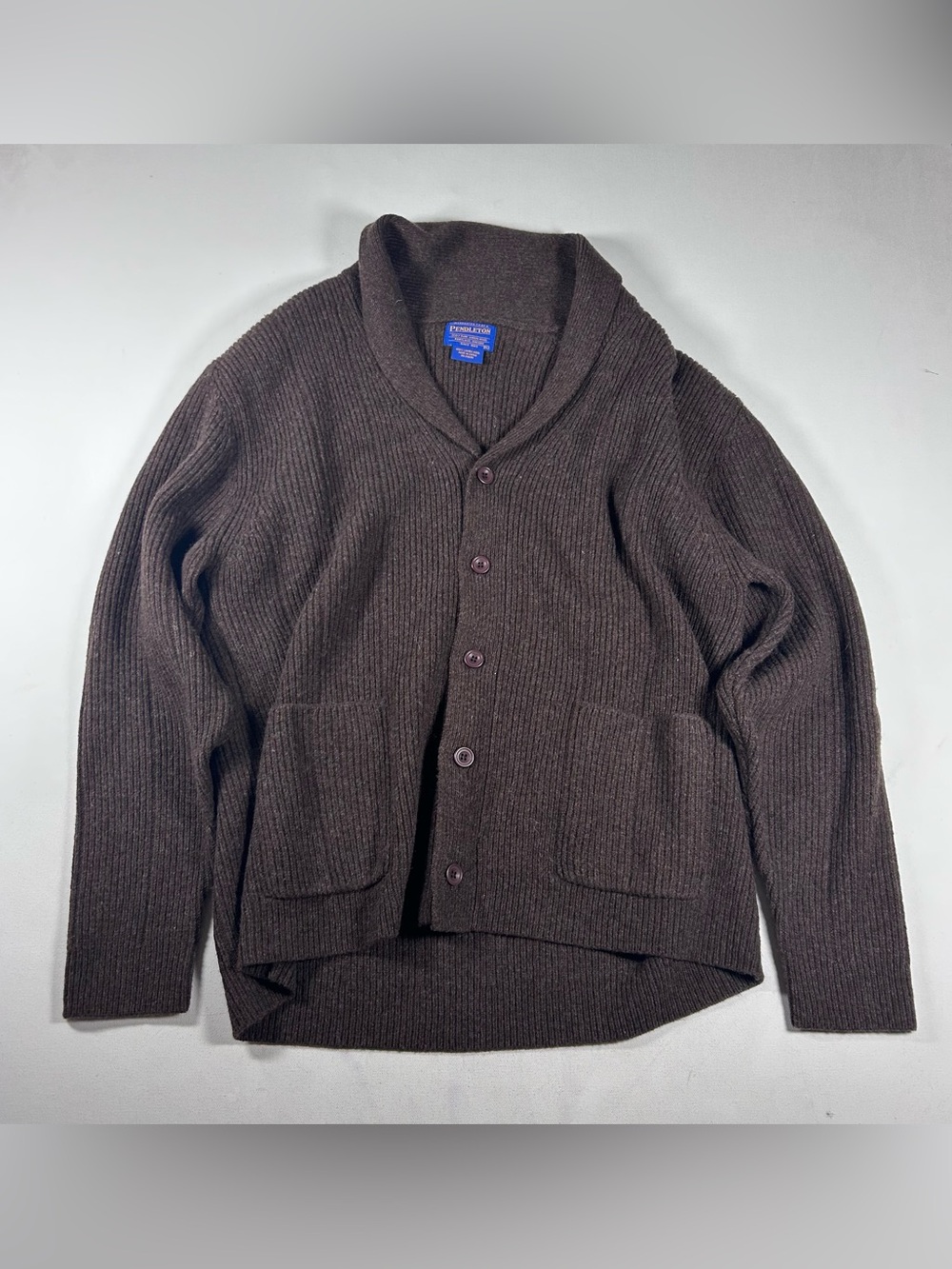 Pendleton Cable Knit Wool Cardigan Sweater Shawl Mens XL Brown NEW Shetland Wool